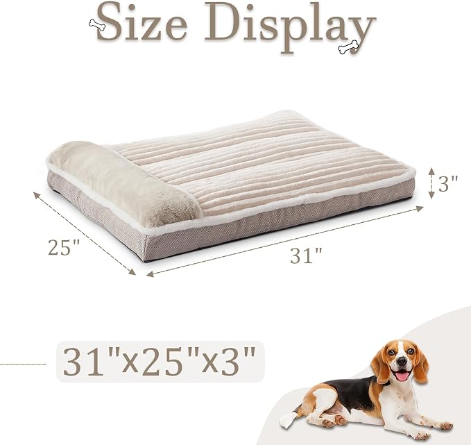 Dog Bed for Large Dogs, Dog Mattress with Pillow for Crate Kennel, Sofa pet Bed, Super Soft pet Bed for Medium, Jumbo, Small Dogs Breeds (Beige, Medium:(31"x25"x3") - Image 4