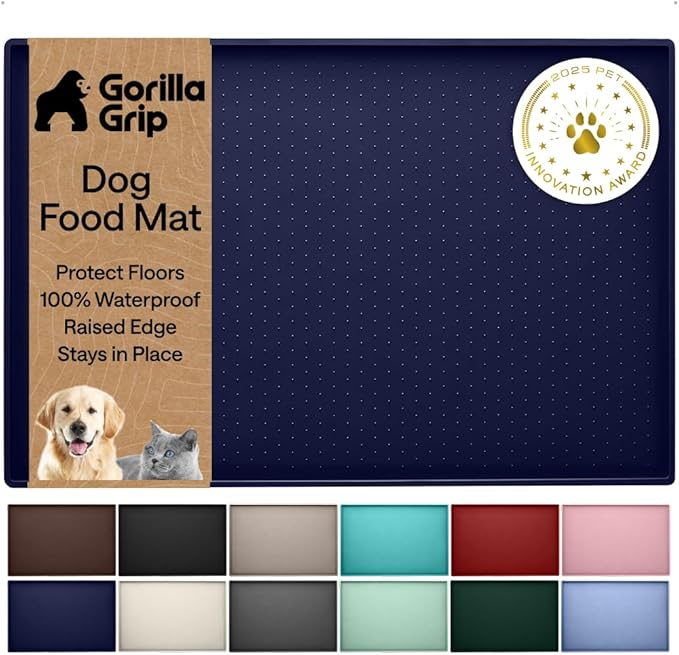 GORILLA GRIP 100% Waterproof Raised Edge BPA Free Silicone Pet Feeding Mat, Dog Cat Food Mats Contain Spills Protects Floors, Placemats for Cats and Dogs Water Bowl, Pets Accessories 16x10, Navy by Unknown