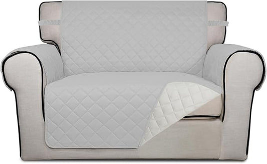 PureFit Reversible Quilted Sofa Cover Dog Couch Covers for Sofa, 28 in | Light Gray/Ivory, Water Resistant Couch Protector, Washable Pet Couch Cover with Non Slip and Elastic Straps For Kids by PureFit