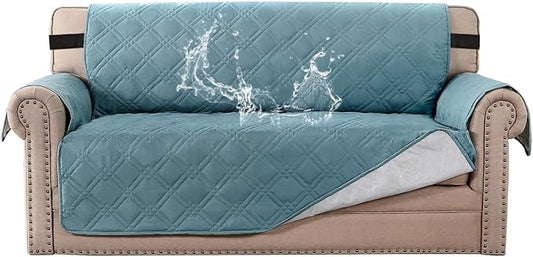 H.VERSAILTEX 100% Waterproof Sofa Slipcover Washable Loveseat Cover for 2 Cushion Cover Non-Slip Furniture Protector with Puppy Paw Silicone Backing Couch Cover for Pets Dogs (Loveseat, Stone Blue) by HVERSAILTEX