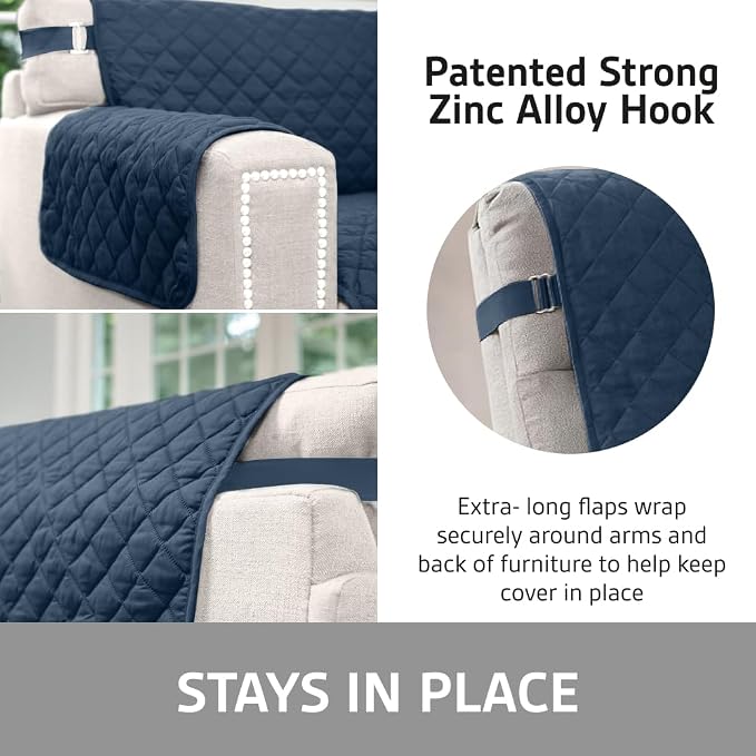 Sofa Shield 100% Waterproof Couch Cover with Patented Straps, Slip & Stain Resistant Furniture Protector, Machine Washable Sofa Slipcover for Dogs Cats Pets Kids, 23 inch Seat, Armchair, Navy Blue - Image 5