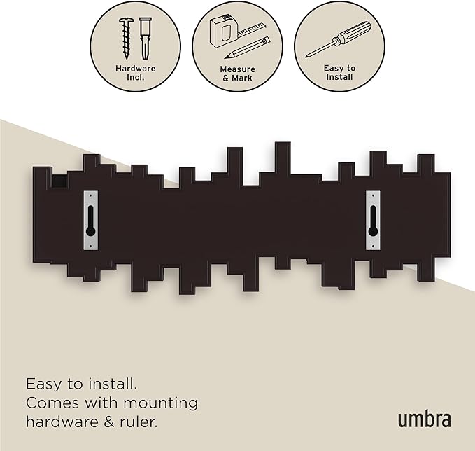 Umbra Sticks Wall Mount Coat Rack, 5 Hook Retractable Pegs, Espresso | Mounting hardware included, sculptural modern design, entryway or bedroom use, recycled plastic - Image 6
