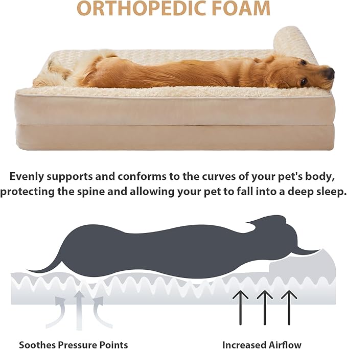 BFPETHOME Orthopedic Washable Dog Bed, Sleeping Couch for Large Senior Dogs | 36x27 Inch Deluxe Plush Rose Velvet Washable Cover, Egg Crate Foam Support, Waterproof Lining, Non-Slip Bottom, Senior Dogs - Image 3