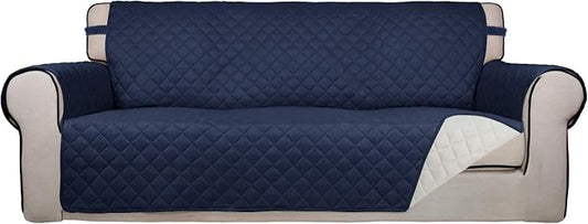 PureFit Reversible Quilted Couch Covers for Dogs Oversized Sofa Cover 78” | Navy/Ivory, Water Resistant Couch Protector, Washable Pet Couch Cover with Non Slip and Elastic Straps For Kids by PureFit