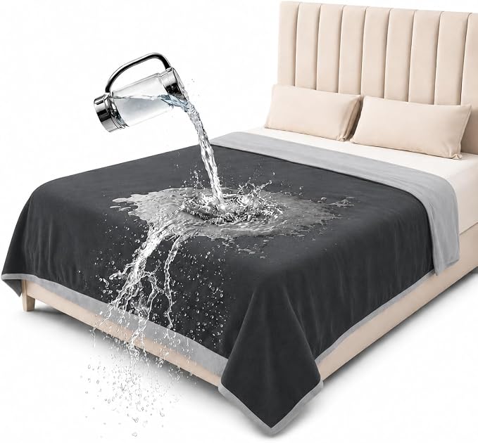Queen Size Waterproof Blanket – Stain-Proof, Spill-Proof Flannel Blanket for Bed, Couch, Kids & Pets Protection, Reversible Splash-Proof Design (Moon Grey & Starlit Grey, 80x90”) by BeddingAid