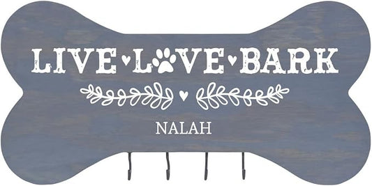 Rooms Organized Personalized Live Love Bark Wall Mounted Dog Bone Pet Leash Rack,Dog Collar Holder New Home Decor Gift Ideas and 4 Hooks 16" L x 8" H 2.5." deep (Classic Grey) by Unknown