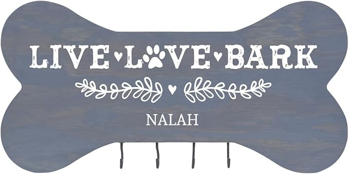 Rooms Organized Personalized Live Love Bark Wall Mounted Dog Bone Pet Leash Rack,Dog Collar Holder New Home Decor Gift Ideas and 4 Hooks 16" L x 8" H 2.5." deep (Classic Grey) - Image 2