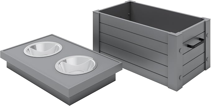New Age Pet ECOFLEX Medium Piedmont Elevated Dog Feeder in Grey, Two Bowl Design, Removable Lid Storage, 24 oz Bowls, Space Efficient, for Small to Medium Size Dogs, Easy Clean - Image 2