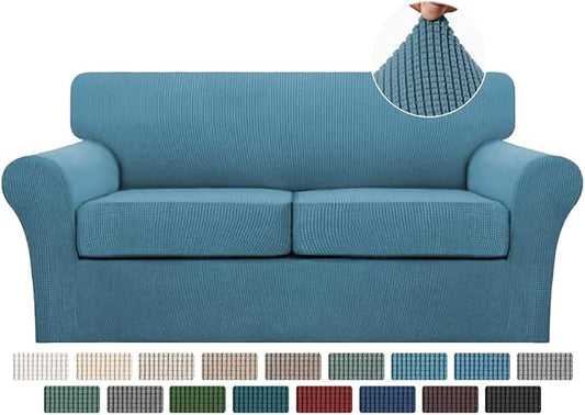 Turquoize 3 Piece Sofa Covers for 2 Cushion Couch Sofa Slipcover Soft Couch Cover for Dogs-Washable Sofa Furniture Covers with 2 Individual Cushion Covers (2 Cushion Sofa, Storm Blue) by Turquoize