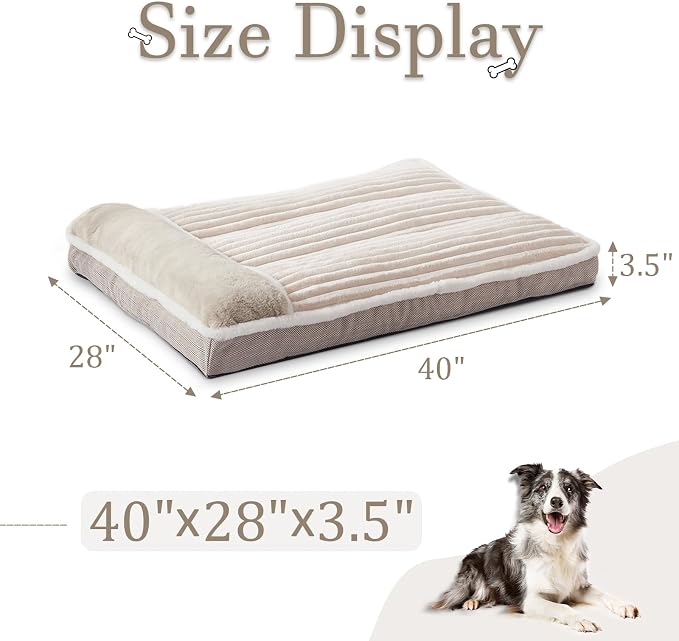Dog Bed for Large Dogs, Dog Mattress with Pillow for Crate Kennel, Sofa pet Bed, Super Soft pet Bed for Medium, Jumbo, Small Dogs Breeds (Beige, X-Large:(40"x28"x3.5") - Image 4