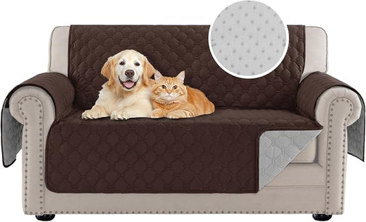 PrinceDeco Love Seat Couch Covers for Dogs Quilted Loveseat Cover Furniture Protector Non-Slip Rubber Backing Water Resistant for 2 Cushion Couch Seat Width to 48"(Loveseat, Brown) by PrinceDeco