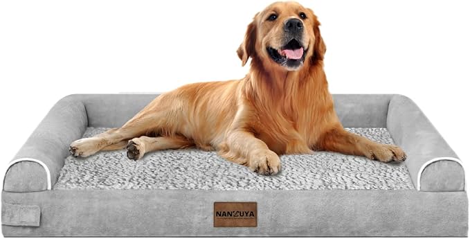NANUYA Orthopedic Dog Bed for X-Large Dogs, 40 x 32 Inch, Light Grey | Egg crate foam for joint support, 3-sided bolster pet sofa, waterproof lining, washable cover, and non-skid base - Image 8
