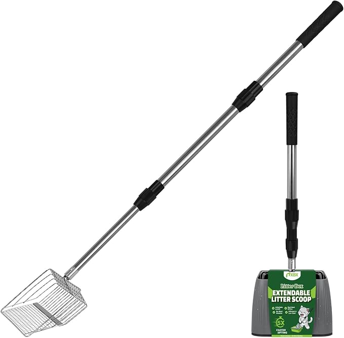 XBX Long Handle Cat Litter Scoop with Holder, Adjustable Extendable Metal Litter Scooper, Stainless Steel Shovel Sifter for Litter Box Cleaning, Durable Cat Pooper Scooper for Home Use by XBXPetSupplies
