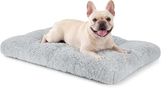 JOEJOY Dog Bed Crate Pad, Deluxe Plush Washable Dog Beds Fulffy Soft Kennel Pad Anti-Slip Pet Sleeping Mat for Medium Small Dogs, 29" x 21", Grey by JOEJOY