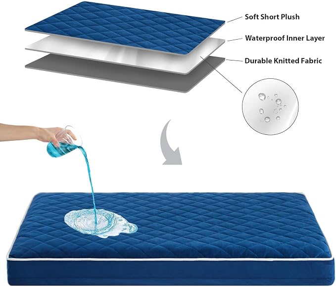 WNPETHOME Orthopedic Giant Human Dog Beds for Adult & Dog Cozy Sleep | Human Washable Waterproof Dogs Bed with Removable Cover, Multi-Needle Quilting Dogs Crate Bed for Relax , Blue 61x43 Inch - Image 6