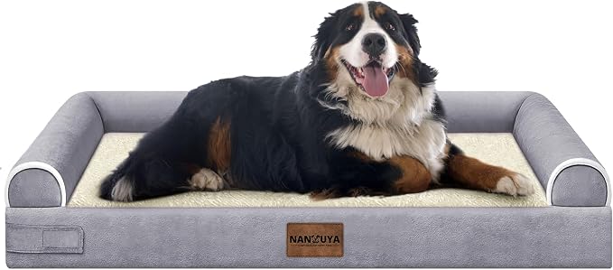 NANUYA Orthopedic Dog Bed for Jumbo Dogs, 53 x 42 Inch, Purple | Egg crate foam for joint support, 3-sided bolster pet sofa, waterproof lining, washable cover, and non-skid base by Nanuya