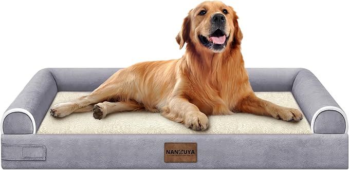 NANUYA Orthopedic Dog Bed for X-Large Dogs, 40 x 32 Inch, Purple | Egg crate foam for joint support, 3-sided bolster pet sofa, waterproof lining, washable cover, and non-skid base by Nanuya