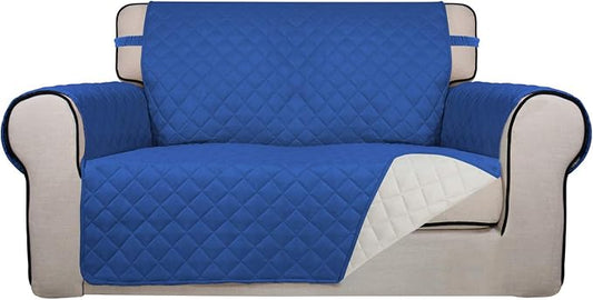 PureFit Reversible Quilted Couch Covers for Dogs Loveseat Sofa Cover 46.5” | Classic Blue/Ivory, Water Resistant Couch Protector, Washable Pet Couch Cover with Non Slip and Elastic Straps For Kids by PureFit