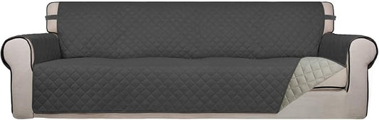 PureFit Reversible Quilted Couch Covers for Dogs Sofa Cover 4 Seater 88" | Dark Gray/Beige, Water Resistant Couch Protector, Washable Pet Couch Cover with Non Slip and Elastic Straps For Kids by PureFit