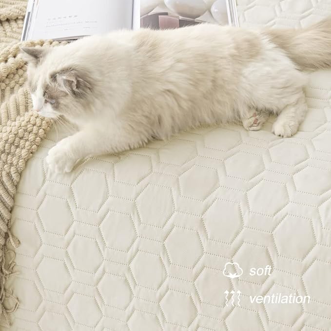 Tcksstex Waterproof and Anti-Slip Dog Bed Cover and Pet Blanket Sofa Pet Bed Mat ，car Incontinence Mattress Protectors Furniture Couch Cover for Most Cats Dogs, Pets（82x102-Ivory） - Image 5