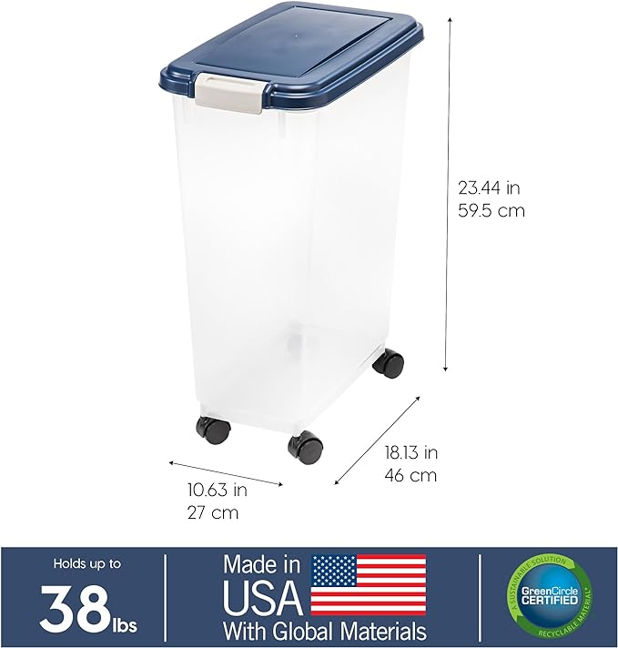 IRIS USA Dog Food Storage Container 38 lb, Airtight Large Pet Food Storage Bin with Wheels, for Dog Cat Bird Chicken Food, Holds Up to 38 Lbs, Keep Fresh, BPA Free, Made in USA, Navy - Image 3