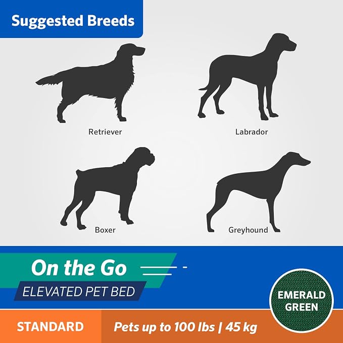 Coolaroo On-The-Go Elevated Dog Bed - Foldable Pop-Up Travel Dog Bed with Breathable, Moisture-Resistant Fabric, Carry Bag Included, Lightweight & Portable, Emerald Green, Large - Image 6
