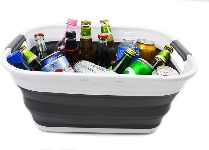 SAMMART 17.5L (4.6 Gallon) Small Collapsible/Foldable/Pop Up/Portable Washing Tub/Storage Basket, Water Capacity 13.5L/3.5 Gallon (1, White/Grey) - Image 7