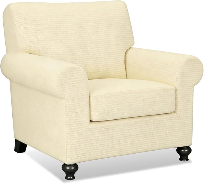 URBANLIFE 2-Piece Stretch Sofa Covers for 1 Cushion Couch, Cream | Super fitted spandex slipcovers for couches. Non-slip elastic bottom. Machine washable furniture protector for kids & pets. by URBANLIFE