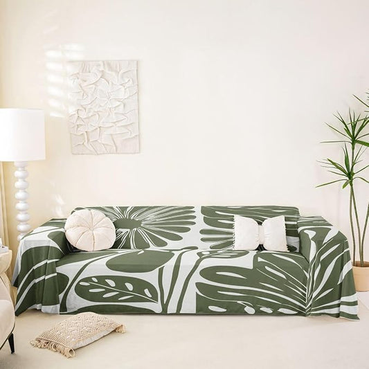 Erosebridal Sage Green Retro Floral Couch Cover 91" X 118" Vintage Minimalist Flower Sofa Cover Modern Aesthetic Couch Protector Cute 70S Sofa Protector for Cushion Couches Sofas, Washable Non Slip by Erosebridal