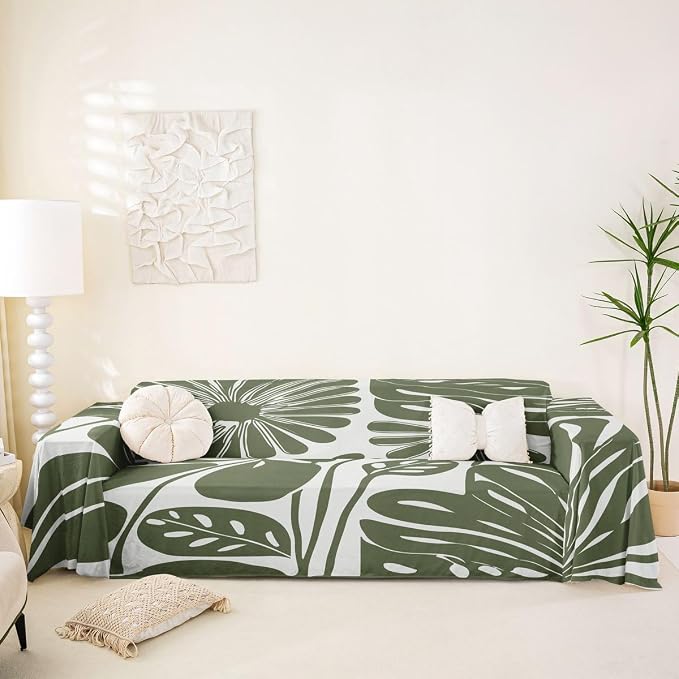 Erosebridal Sage Green Retro Floral Couch Cover 71" X 118" Vintage Minimalist Flower Sofa Cover Modern Aesthetic Couch Protector Cute 70S Sofa Protector for Cushion Couches Sofas, Washable Non Slip by Erosebridal