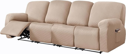 vctops Diamond Recliner Sofa Covers 10-Pieces Stretch Large RV Couch Covers for 4 Seats Reclining Slipcovers Soft Solid Furniture Protector (Camel,4 Seat) by vctops