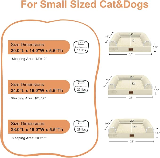 NANUYA Orthopedic Dog Bed for Small Dogs, 24 x 16 Inch, Beige | Egg crate foam for joint support, 3-sided bolster pet sofa, waterproof lining, washable cover, and non-skid base - Image 6