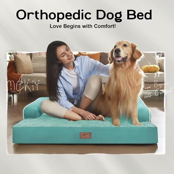 MEKIY XXL Orthopedic Waterproof Dog Bed with Bolster for Extra Large Dogs | Pillow Support for Neck Relief, Egg Crate Foam, Waterproof Liner, Anti-Slip Bottom, Removable Bolster Cover, 45 x 35 Inch - Image 7