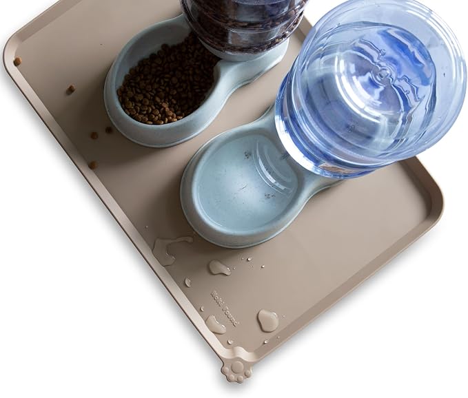Hoki Found Large Silicone Pet Food Mats - Non Slip Dog & Cat Bowl Mats - Waterproof Tan - Image 5