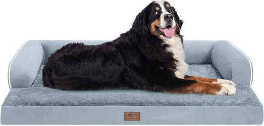 MEKIY Orthopedic Waterproof Jumbo Dog Bed with Bolster for Extra Large Dogs | Pillow Support for Neck Relief, Egg Crate Foam, Waterproof Liner, Anti-Slip Bottom, Removable Bolster Cover, 53 x 42 Inch by Mekiy