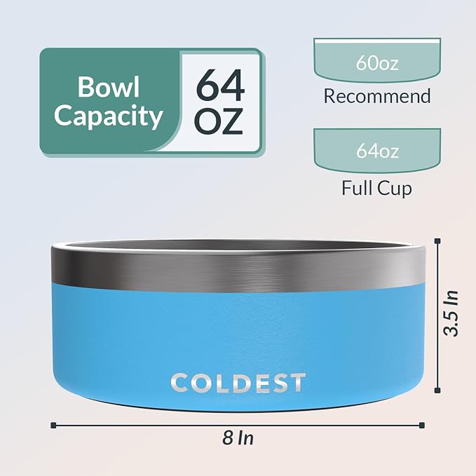Coldest Dog Bowl - Anti Rust Metal, Non Slip, 3 Layers Insulated Stainless Steel Dog Bowls - Spill Proof & Heavy Duty - Water Bowl for Dogs, Cats & Pets, Dish Washer Safe (64 oz, Celestial Blue) - Image 4