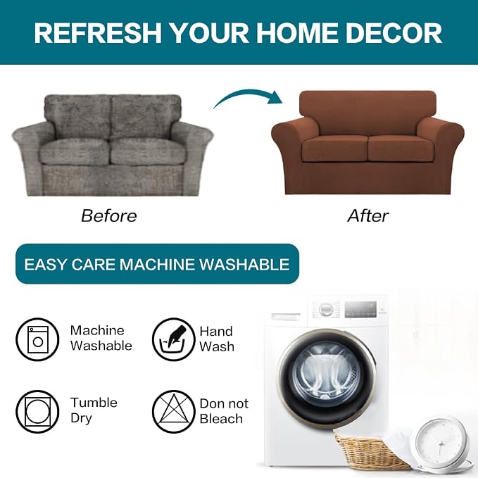 Turquoize 3 Piece Sofa Covers for 2 Cushion Couch Sofa Slipcover Soft Couch Cover for Dogs-Washable Sofa Furniture Covers with 2 Individual Cushion Covers (2 Cushion Sofa, Caramel) - Image 7