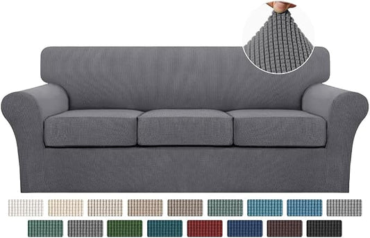 Turquoize 4 Piece Sofa Covers for 3 Cushion Couch Sofa Slipcover Soft Couch Cover for Dogs-Washable Sofa Furniture Covers with 3 Individual Cushion Covers, Jacquard Fabric (3 Cushion Sofa, Gray) by Turquoize