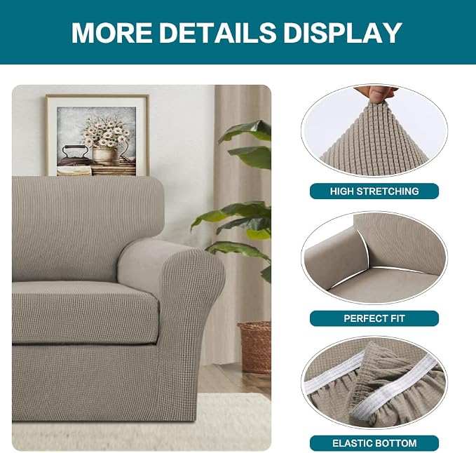 Turquoize 2 Piece Chair Covers Chair Slipcovers for Living Room Armchair Couch Cover Chair Sofa Cover with Individual Cushion Covers Furniture Cover for Chairs Feature Thick Fabric (Chair, Taupe) - Image 4
