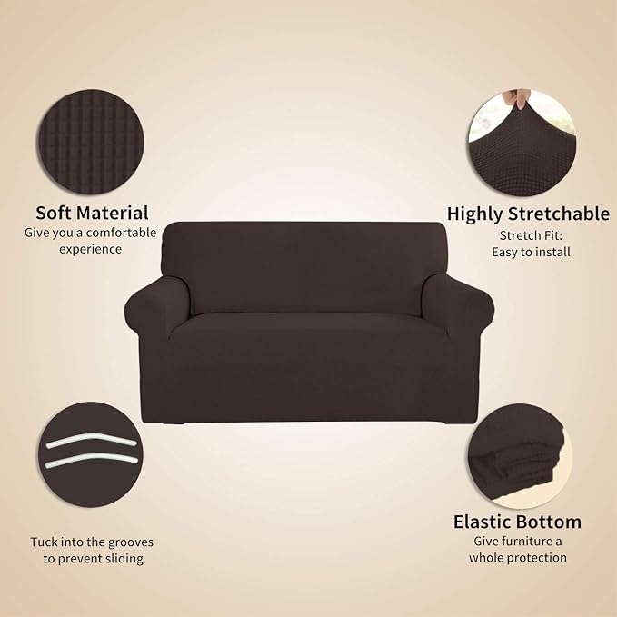 Easy-Going Stretch 4 Seater Oversized Sofa Couch Cover Chocolate | 1-Piece Extra X-large Sofa Cover Furniture Protector Couch Soft with Bottom for Kids, Spandex Jacquard - Image 4