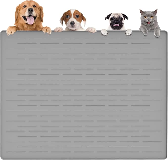Largest Dog Food Mat, 48"x32" Silicone Dog and Cat Mat for Food and Water Bowls, Thinken Waterproof Non-Slip XXXL Pet Feeding Mat for Floors (Light Gray) by Goldleaf