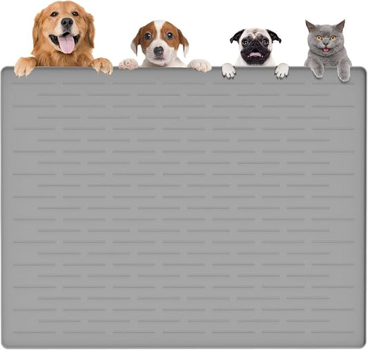 Largest Dog Food Mat, 48"x32" Silicone Dog and Cat Mat for Food and Water Bowls, Thinken Waterproof Non-Slip XXXL Pet Feeding Mat for Floors (Light Gray) by Goldleaf