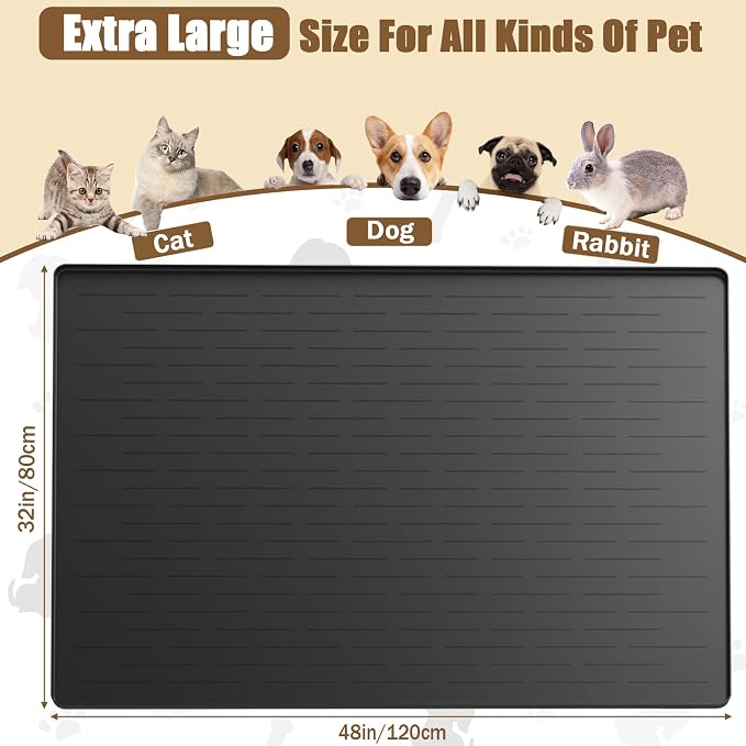 48"x32"(120cmx80cm) Largest Dog Food Mat, XXXL Waterproof Pet Feeding Mat for Floors, Silicone Dog Bowl Mat Tray for Food and Water, Dark Blue - Image 2