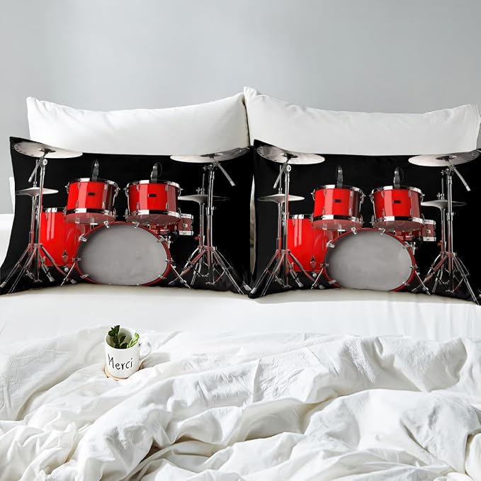 Music Fitted Sheet,Guitar Sheet Sets for Kids Boys Girls Young Man Bedroom Decor,Musical Equipment Pattern Flat Sheet,Soft Fabric Bedding All-Round Elastic Pocket,Twin Size,Black Red - Image 4