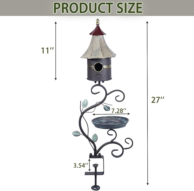 Deck Bird Bath, Metal Bird Bath and Bird Houses, Deck Mounted Bird Bath | Detachable and Adjustable Sturdy Deck Bird Bath for Outdoor Porch Yard Garden Decoration - Image 3