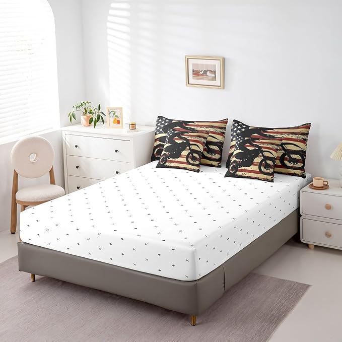 Feelyou Dirt Bike Comforter Set with Sheets Twin Size Racing Motocross Rider 7 Piece Bedding Set for Kids Boys Girls Teens Toddler Extreme Sports Bed in a Bag Vintage Retro Bed Set - Image 5