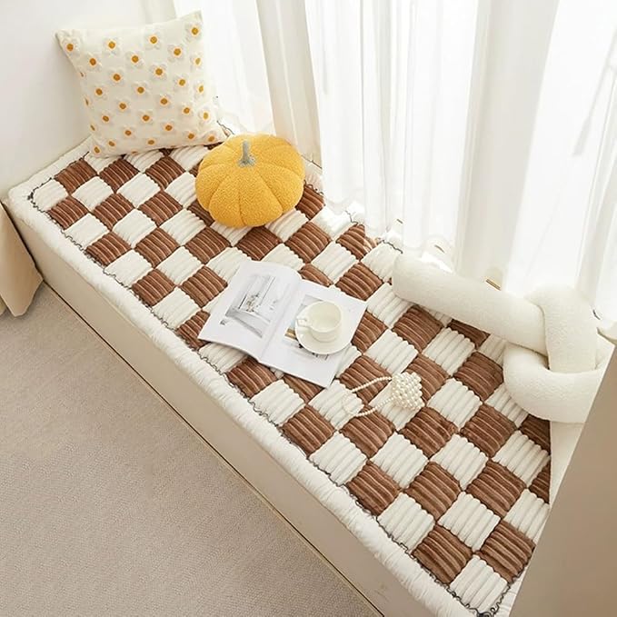 Fluffy Couch Cover for Pets - Large Cream-Coloured Fuzzy Plaid Square Pet Mat Bed Couch Cover Protector - Bay Window Cushion Bedside Carpet (Brown, 27.6 * 59in) - Image 5