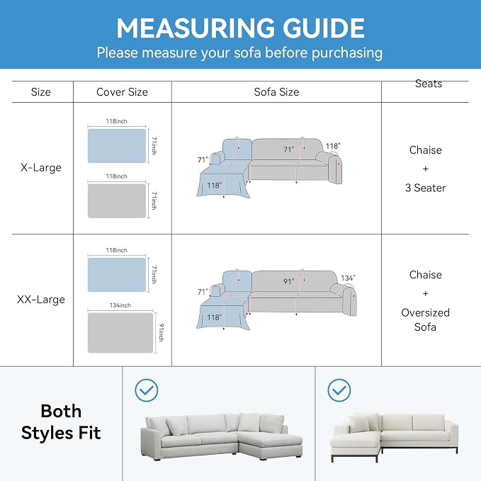 Deep Dream Sectional Couch Covers, 2 Pieces 100% Waterproof L Shaped Sofa Cover, Non Slip Couch Cover for Dogs Cats Washable, Pet Friendly Sofa Slipcovers Furniture Protector (XX-Large, Beige) - Image 2