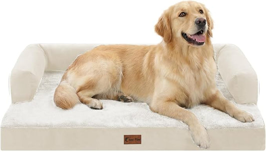 Orthopedic Washable Dog Bed for Large Dogs, 36x27in, Beige | Orthopedic Foam Relieves Joint Pressure, Bolsters Supports Head And Neck, Washable Cover, Non-Slip Bottom by CasaPaw