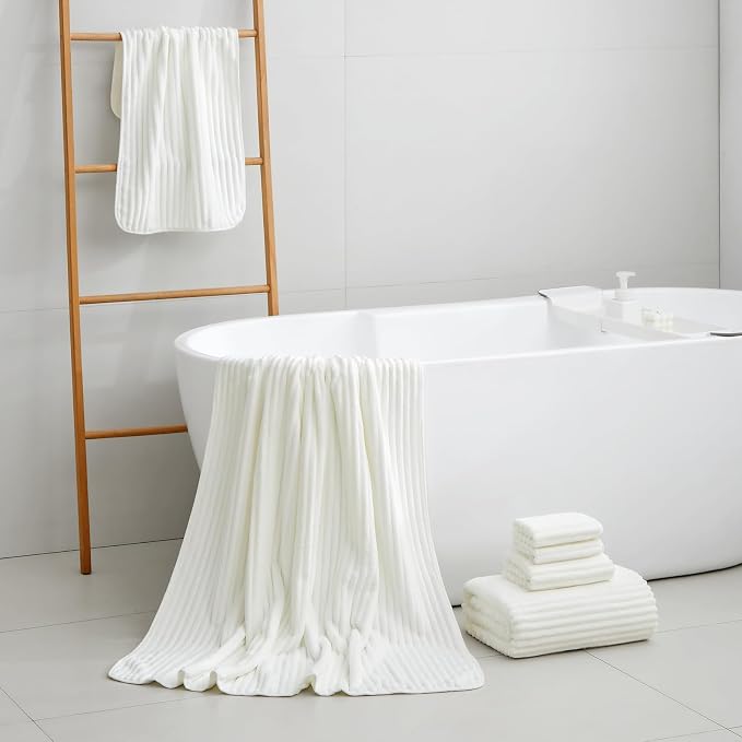 6 Piece Bath Towel Set, 40"x80" Oversized Bath Sheets, White | Microfiber, Quick Dry, Highly Absorbent, Towels for Bathroom, 2 Extra Large Bath Towels, 2 Soft Hand Towels, 2 Washcloths - Image 2